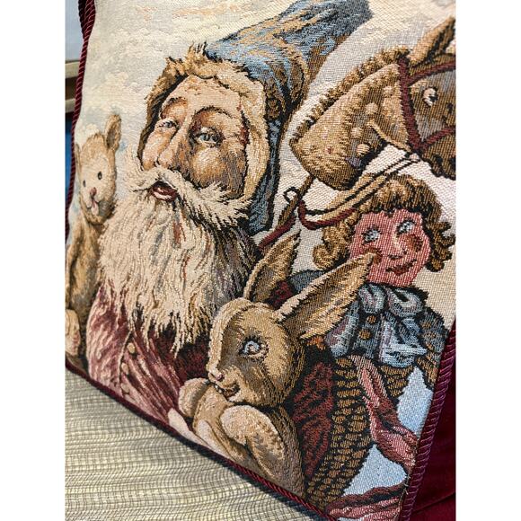 Vintage Santa Tapestry Pillow Tassel Velvet Christmas - Picture 2 of 3